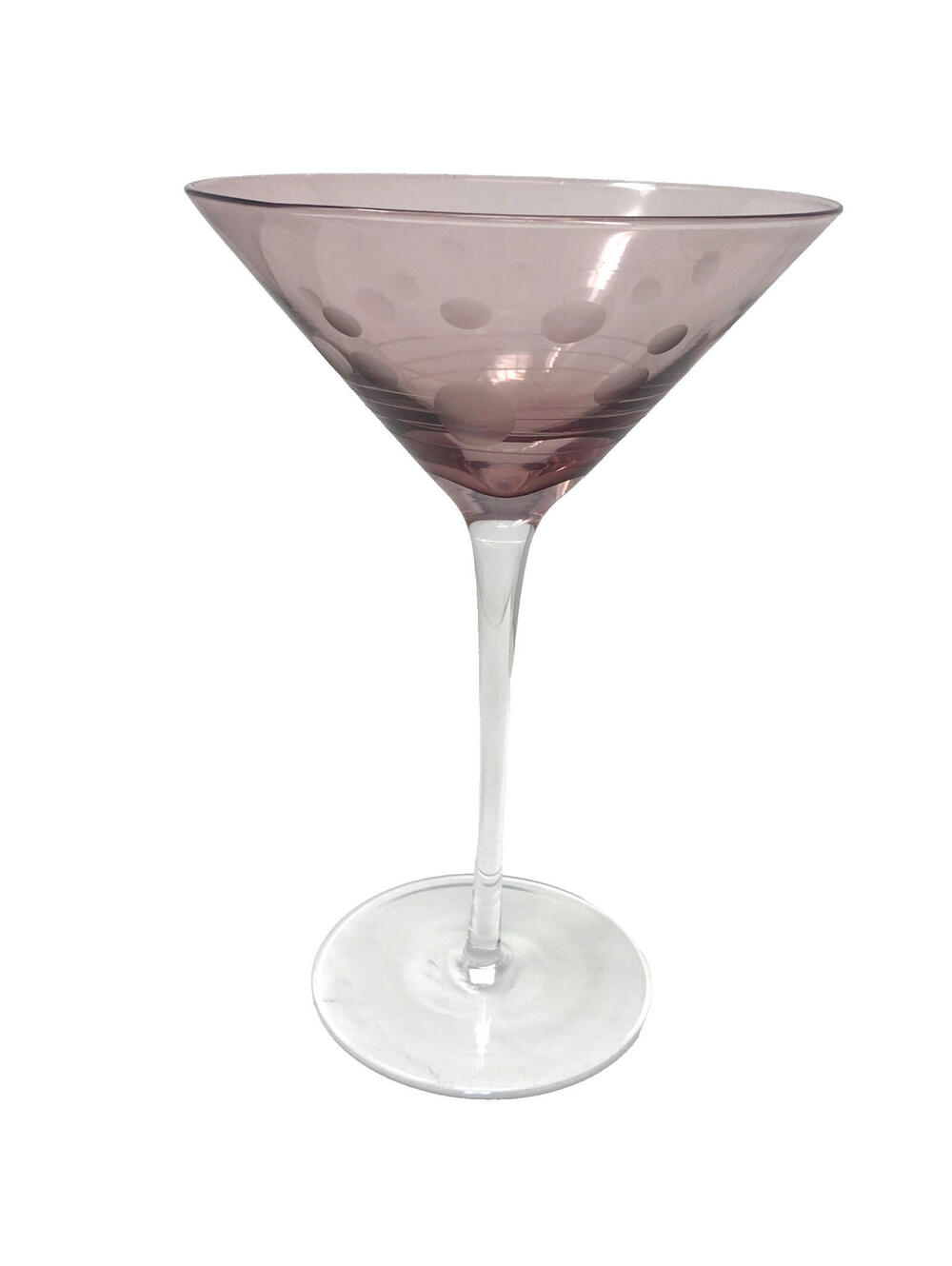 Ice Pink Marquis  Style Polka Dot Martini Glass. Pink  7 1/2"